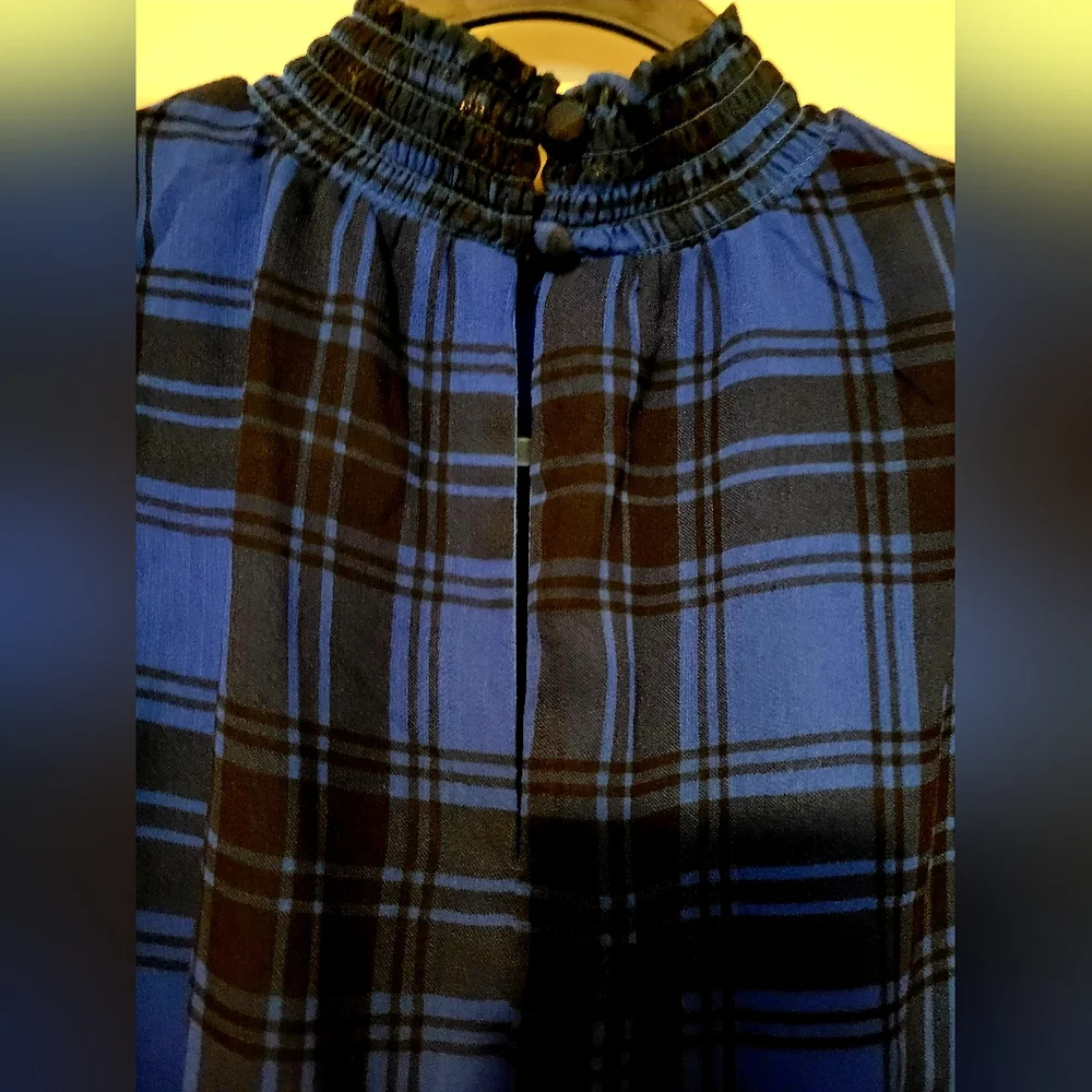 TORRID Blue and Black Plaid Rufffled Top Blouse.   M/L - Picture 5 of 7